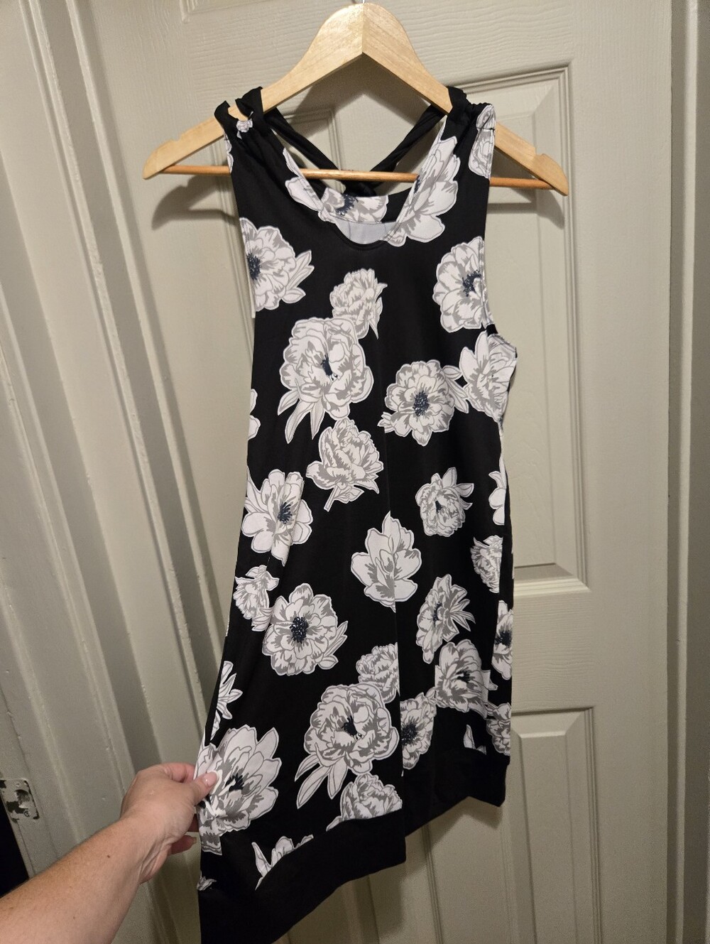 Mudpie Black Floral Dress Women Size Small Mini Dress Stretch Tie Back Sz Small
